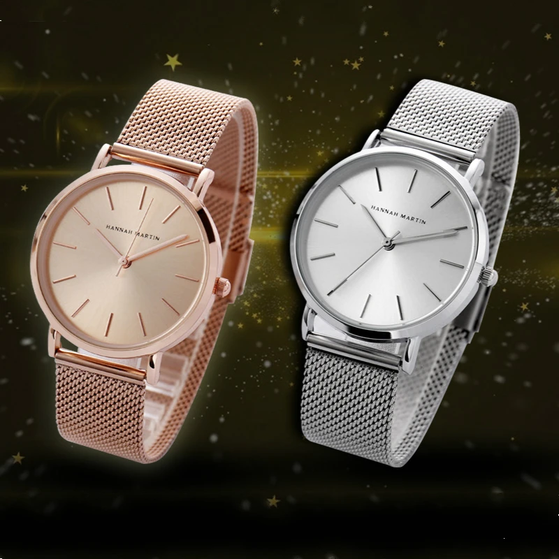 

Hannah Martin Luxury Quartz Rose Gold Women Watches Mesh Stainless Steel Watch Fashion Elegant Lady Wristwatches Bayan Kol Saati