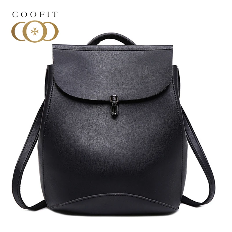 

Coofit Concise PU Leather Mini Backpack For Girls Teenagers Casual Women Female Hasp Bagpack With Flap Cover Travel Rucksacks