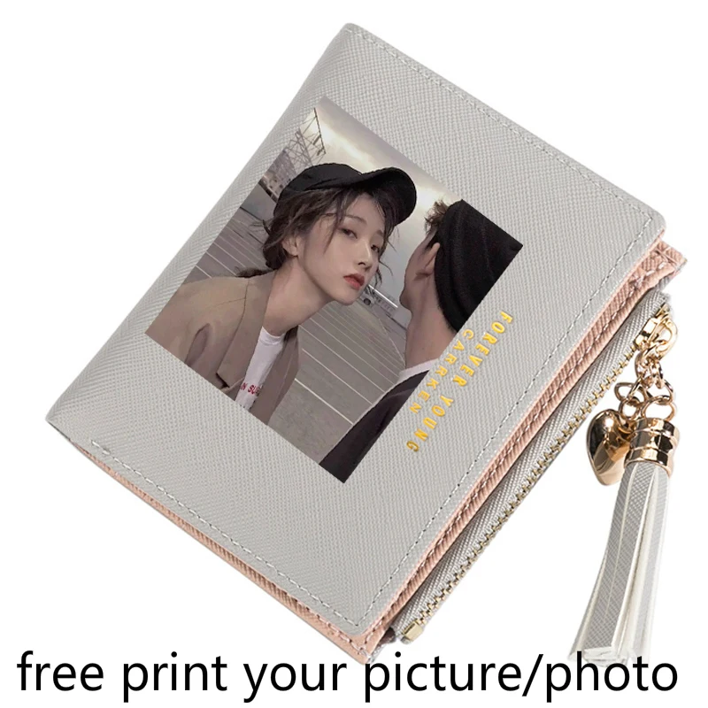 

Women's wallet new short thin fresh zipper buckle simple zero hand custom photo picture print multiple card wallet coins wallet