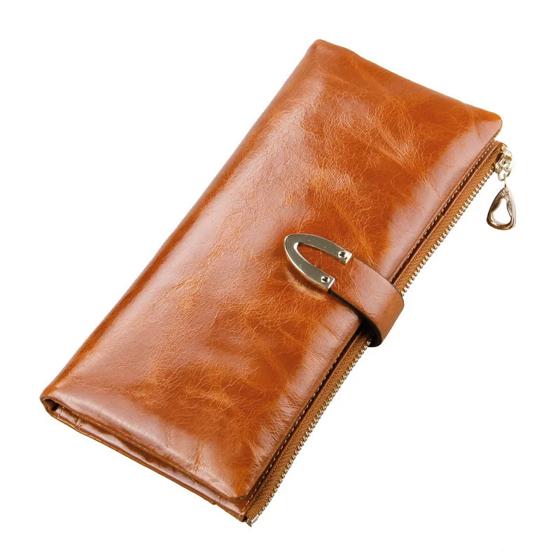 100% Genuine Oil Wax Cowhide Leather Women Wallets Brand Design High Quality 2015 Portfolio Female Coin Purse Carteira Feminina