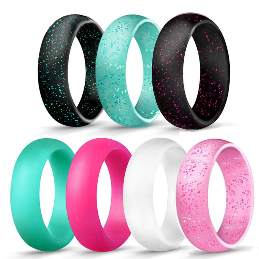 

7pcs 5.7mm 4-10 Size Hypoallergenic Crossfit Flexible Glitter Silicone Finger Ring Food Grade FDA Silicone Ring For Men Women