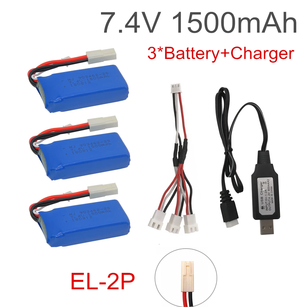 7,4 V 1500mAh Lipo батарея с USB зарядным устройством для FT009 RC лодка 12428 батарея Lipo 2S 7,4 V 1500 mah 903462 2S JST SM T вилка - Цвет: 3B EL-2P