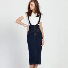 Стильная свободная Милая женская джинсовая юбка потертый джинсовый сарафан с подтяжками джинсовый комбинезон Юбки цвет СИНИЙ для 40-200 кг одежда AF680