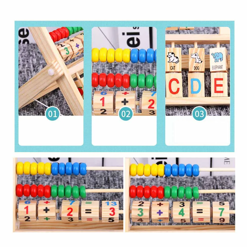 Kids Wooden Colorful Math Number Teaching Tool Abacus Calculation Educational Learning Block Toy - 4000026678011