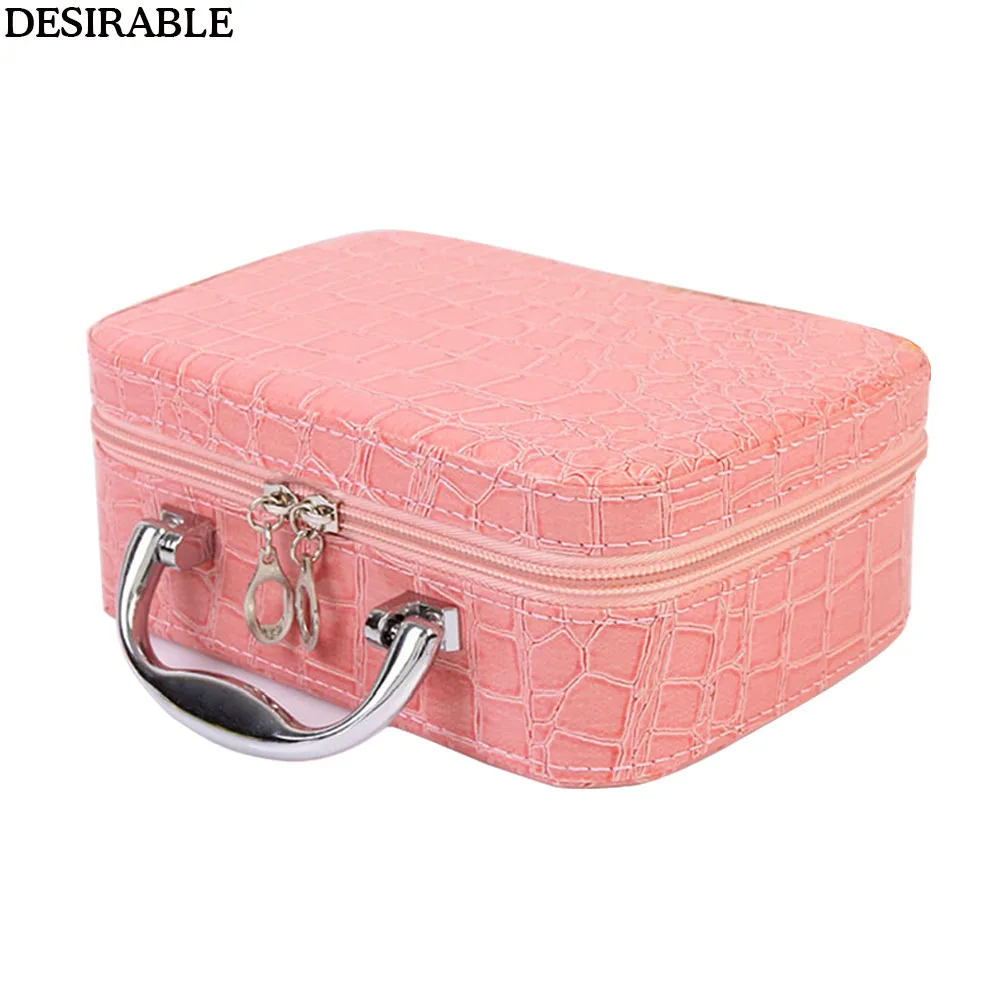 

Creative Women's Jewelry Box Stone Pattern Leather With Lid Mirror Jewelry Necklace Ring Cosmetic Organizer Portable Storage Box