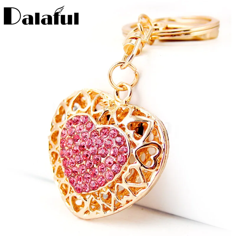 

Dalaful Hollow Out Love Heart Key Chains Rings Holder For Lovers Sweetheart Pendant For Car Keyrings KeyChains K290