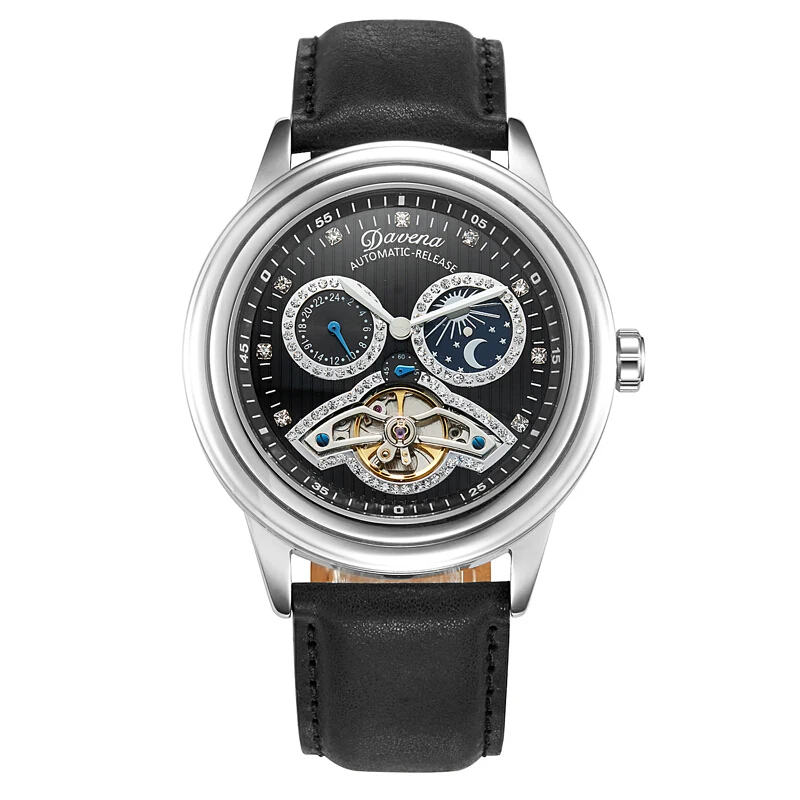 Автоматические механические наручные часы MATISSE с кожаным ремешком и кристальным