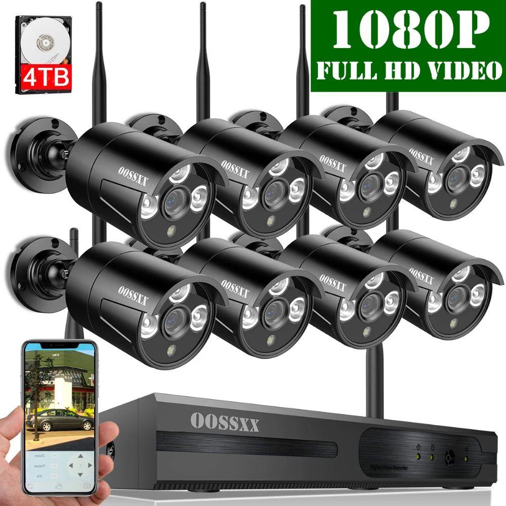 

OOSSXX 8CH 1080P Wireless NVR Kit Wireless CCTV Camera System 8pcs 1080P Indoor Outdoor IP Camera P2P Video Surveillance System