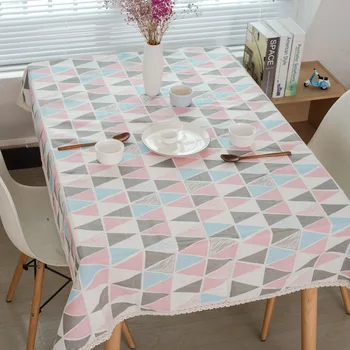 

Modern Cotton Line Table Cloth Rectangle Colorful Geometry Printed Table Linens Dust Proof Thick Tableclothes for Wedding