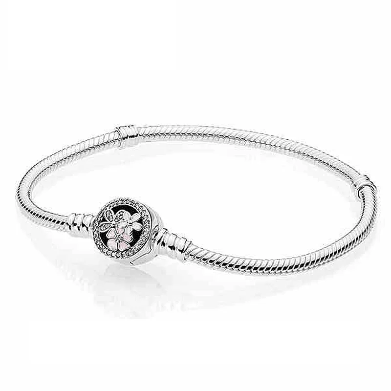 

Authentic 925 Sterling Silver Bracelet Poetic Blooms Clasp Snake Chain Bracelet Bangle Fit Women Bead Charm DIY Jewelry