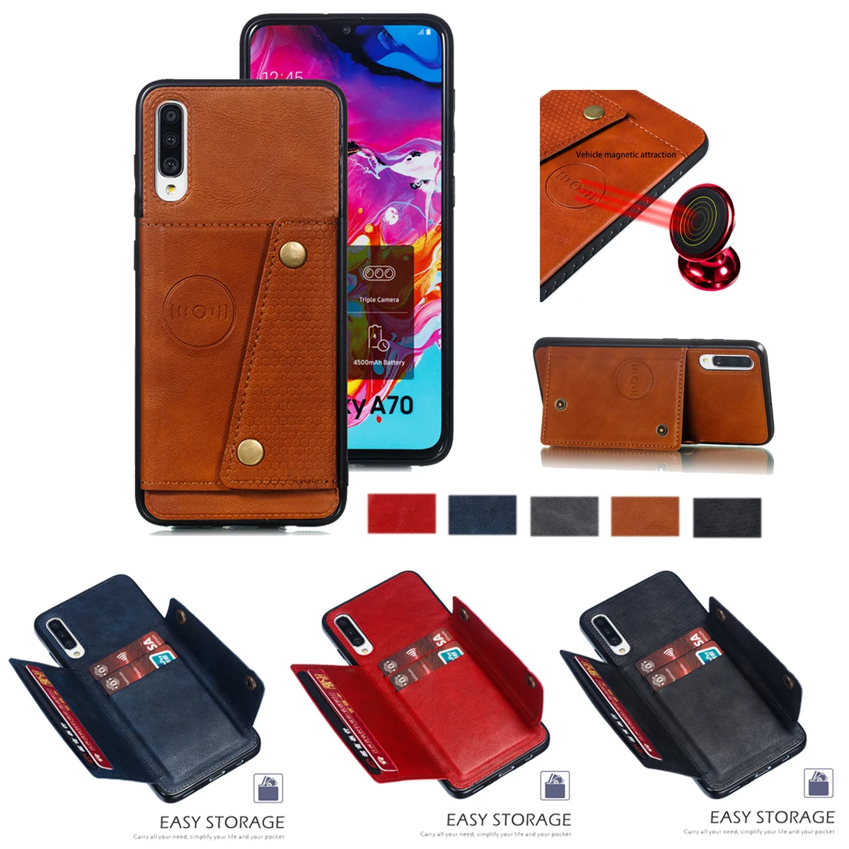 

A70 Luxury Solid Color Shell for Samsung Galaxy A70 A50 A40 A30 A10 S10 S10E S10 Plus M20 M30 Business Car Card Slot Phone Case