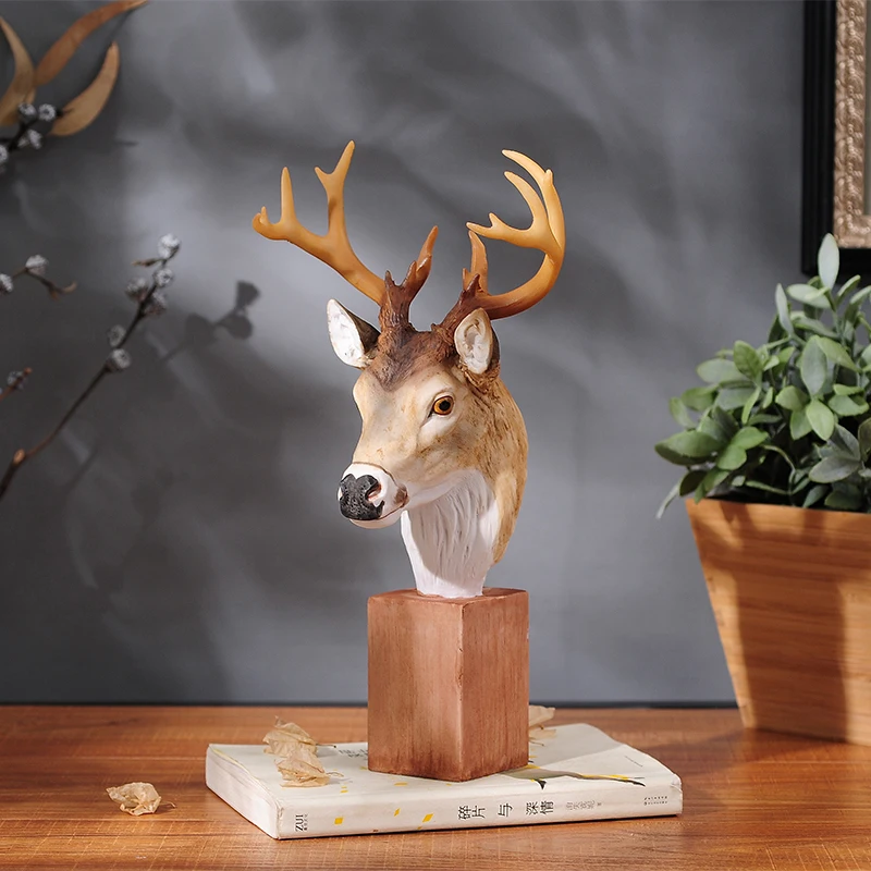 

Clearance Sale!! Unique Elegant Deer Head Resin Ornaments Elk Decoration Home Accessories Simulated Animal Best Gift