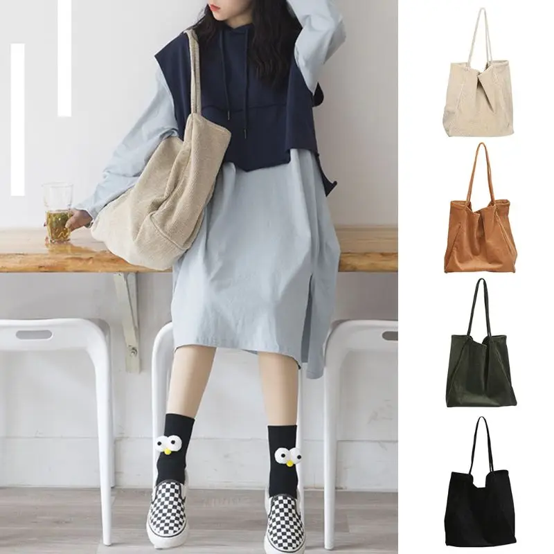 

Women Corduroy Handbag Shoulder Bag Ladies Purse Messenger Large Capacity Travel School Tote Bags