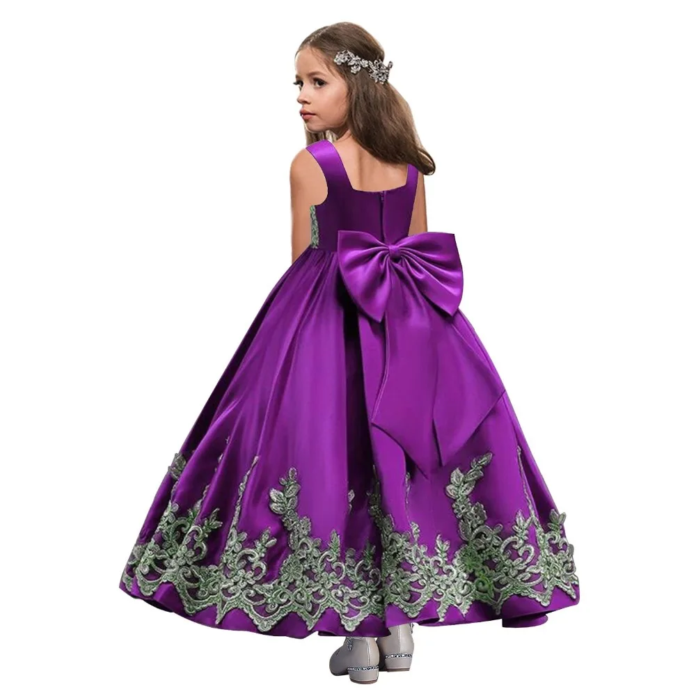 Royal Blue Flower Girl Dresses 2018 Appliqued Cutton Kids Evening Gowns