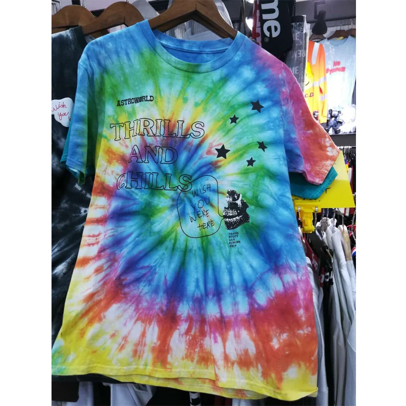 

2019SS Travis Scott Live EUROPE T-shirts Men 1:1 Oversize ASTROWORLD T-shirt Higher quality Tie Dye Travis Scott ASTROWORLD Tee
