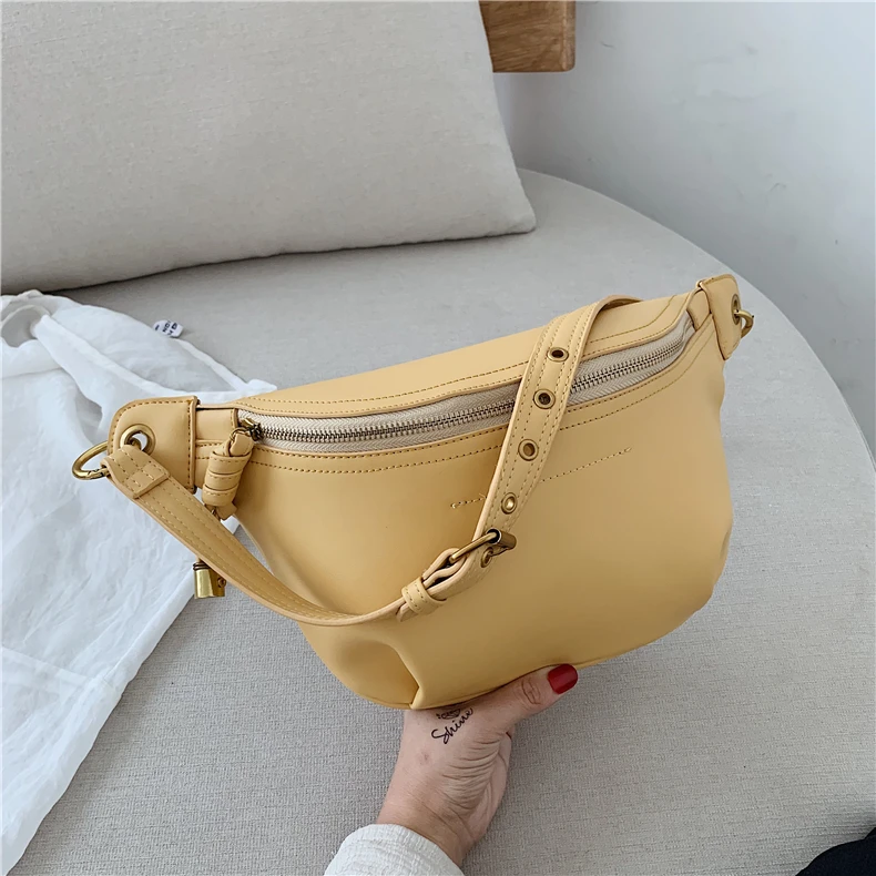 Burminsa Summer Chain Soft Chest Bags For Girls Candy Color Women Sling Waist Pack Phone Crossbody Bags Yellow White Green