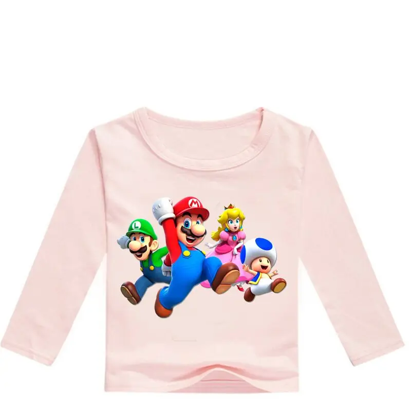 Cotton Super Mario Clothes Spring&Autumn Long Sleeve Cute Cartoon T-shirt Children Shirts Boys Clothing Girls Kids Tees - Цвет: color at picture