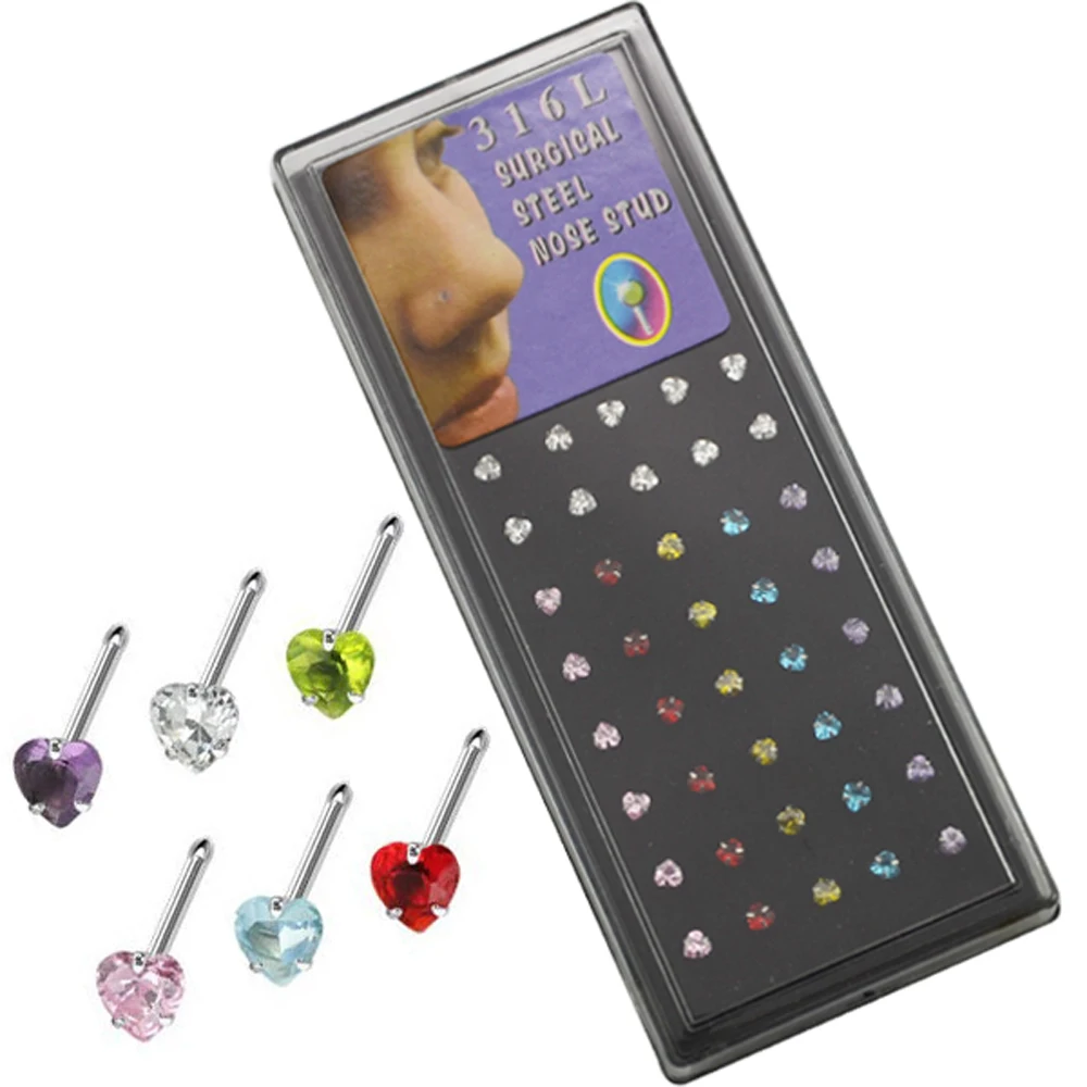 40pcs Mixed Colors Crystal Bulk Lot Nose Ring Bone Straight Stud