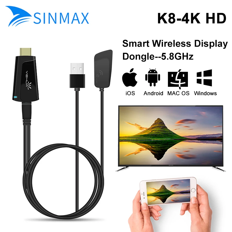 

2.4G/5Ghz 4K K8 Wireless TV Stick WIFI Dongle 1080P HDMI Display Receiver DLNA Miracast Airplay PC Mirroring for Android/IOS