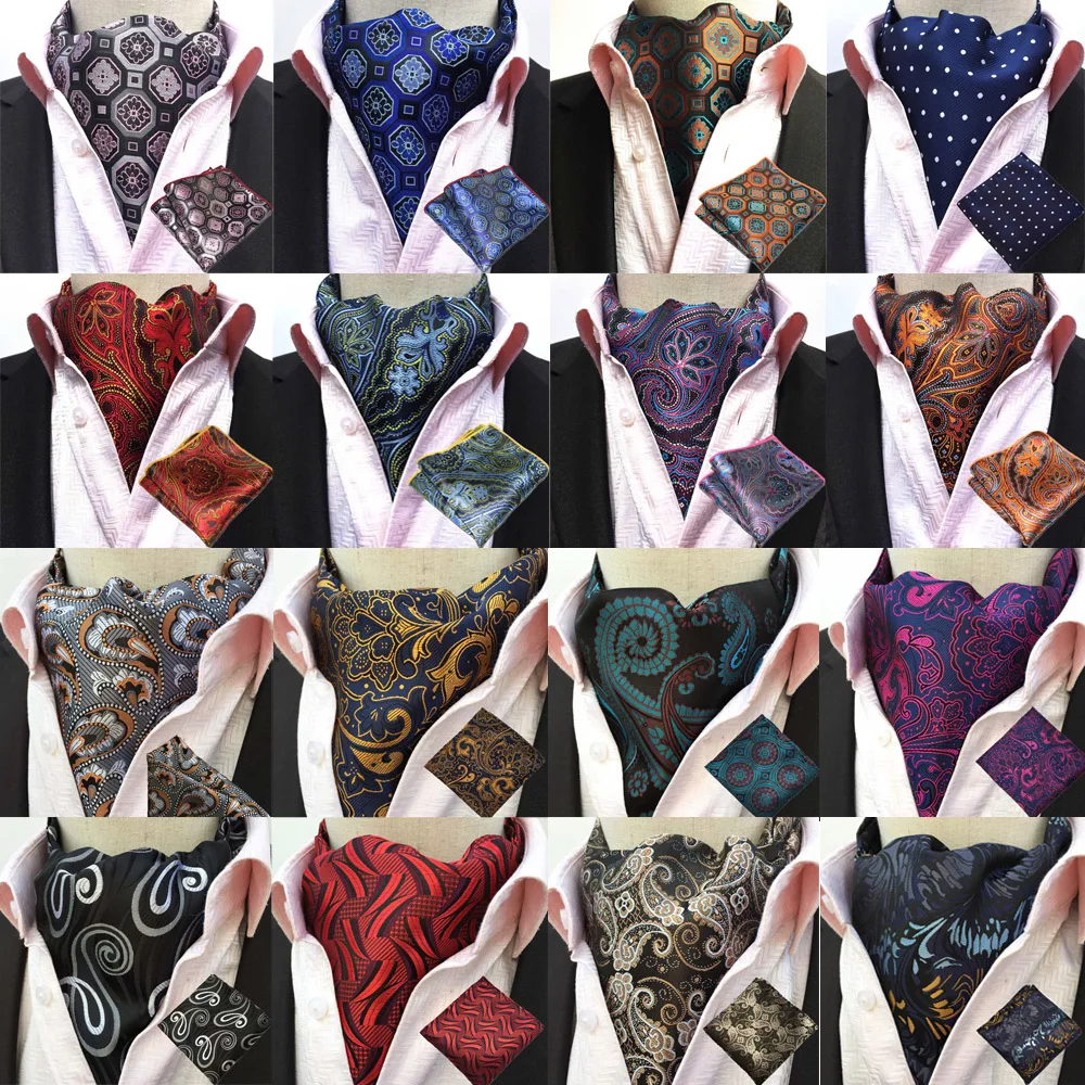 Для мужчин пейсли шелковый галстук Ascot галстук платок Pocket Square Set Много BWTHZ0238