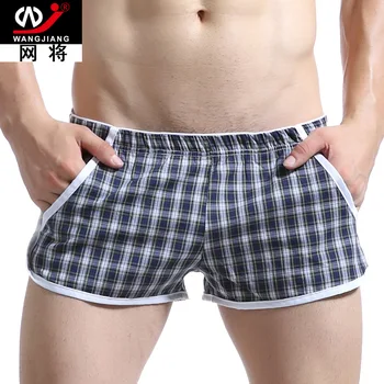 

Pocket Underwear Men Plaid Boxer Shorts Cotton Casual Free Mens Panties Family Sexy Male Pajamas Underpants Beachwear Trunks