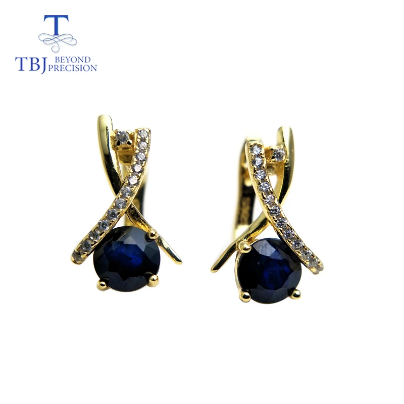 

TBJ,New design Clasp earring with natural blue sapphire precious gemstone jewelry 925 sterling silver for girls women as gift