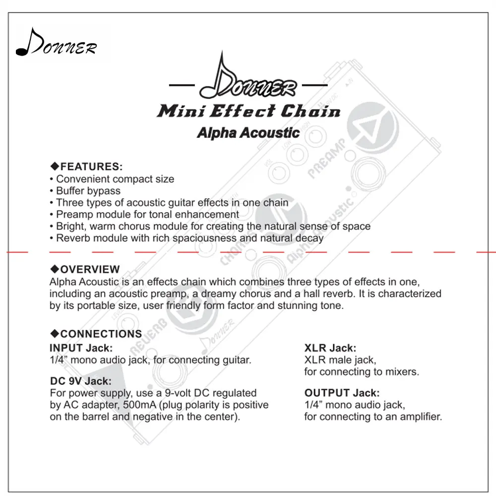 Donner мини-эффектная цепь Альфа Акустическая Гитара педаль эффектов акустический предусилитель хор и зал реверберации портативные педали гитарные части