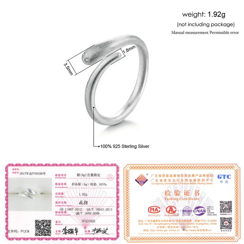 LAMOON Wiredrawing Snake 100% 925-Sterling-Silver Rings Open Design S925 Fine Jewelry For Women Cocktail Party LMRY050