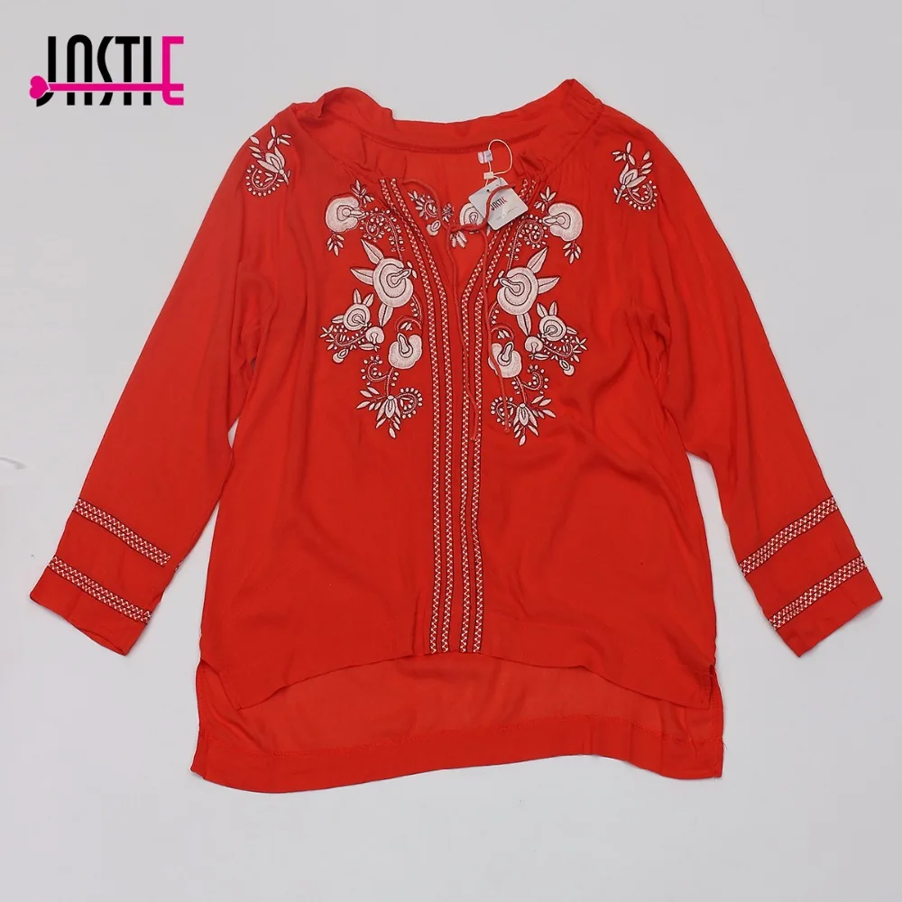Женская винтажная блузка с вышивкой и v образным вырезом|long sleeve blouse|blouse casualsleeve blouse