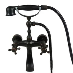 Telephone Style Oil Rubbed Bronze Wall Mounted Dual Cross Handles Bathroom Tub Shower Faucet Set w / Handheld Shower atf015