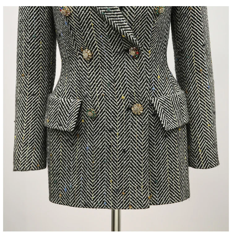 women checked double breasted office suit jacket designer blazer women blazers and jackets pockets work wear suit outwear