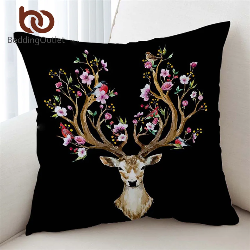 

BeddingOutlet Floral Moose Cushion Cover Elk Pillowcase Deer Throw Cover Animal Reindeer Decorative Pillow Cover 45x45cm