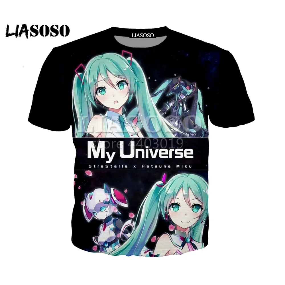 

LIASOSO 2018 Summer New 3D Color Printing Hatsune Miku Women Men T-shirt Casusl Fashion Summer Round neck Short sleeve SE1104