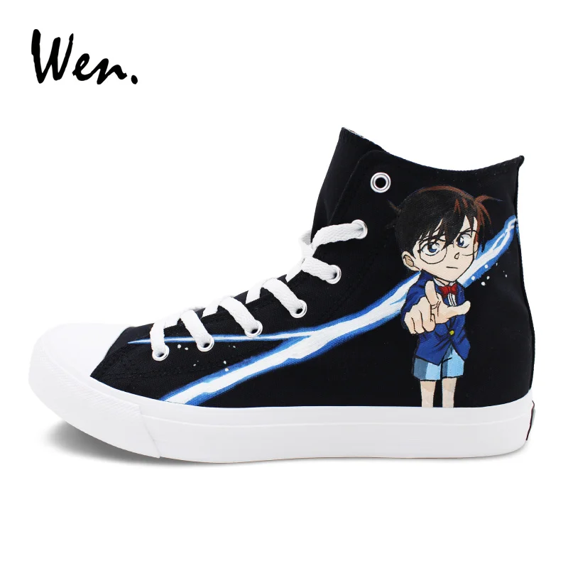 Wen Custom Hand Painted Anime Shoes Canvas Sneakers Unisex Design Detective Conan Painting Kaitou Kiddo Kid the Phantom Thief