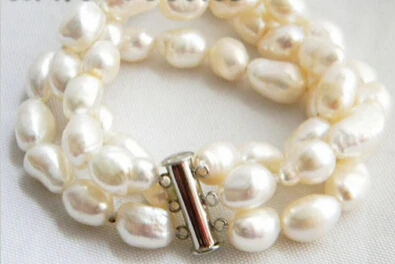 

huij 001140 3Strands 8'' 9MM White Baroque Freshwater Pearl Bracelet