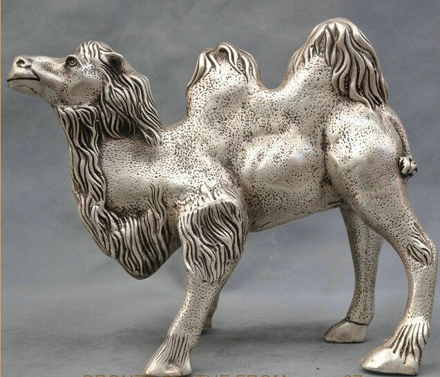 

10'' China Silver Bronze Camel Ship of the Desert Bronze Statue R0712 B0403