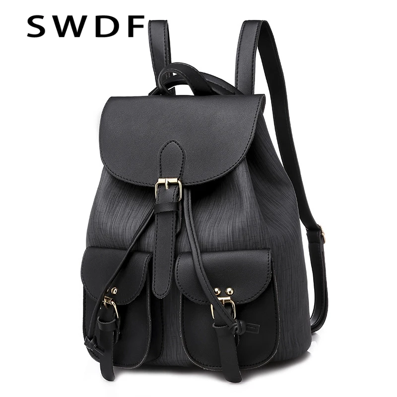 

SWDF Fashion Lady Bag Anti-theft Women Designer Solid Backpack Women High Quality Travel Backpack Female Shoulder Bag Girl Purse