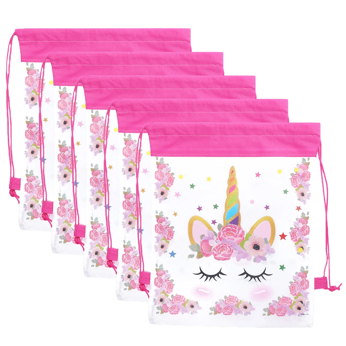 

10pcs Non-woven Fabric Drawstring Bags Cartoon Unicorn Pattern Gift Candy Food Storage Pouch Dessert Treat Bags Party