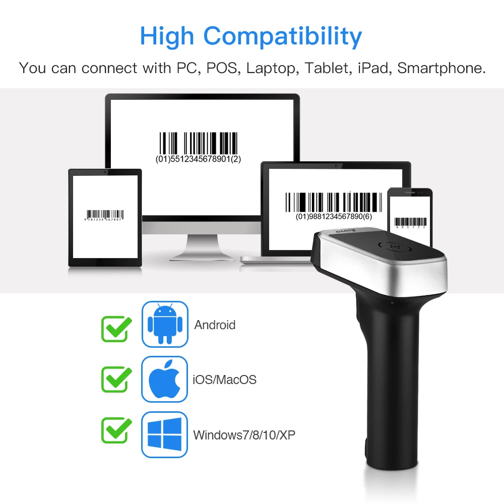 Eyoyo беспроводной сканер штрих-кода 1D 2,4G портативный ПЗС-ридер для POS iPad iOS Android планшетов или компьютеров ПК