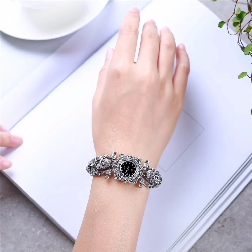 Горячая Настоящее Сивер Гепард часы высшего качества S925 серебряные ювелирные изделия леопард часы чистого серебра браслет часы дропшиппинг