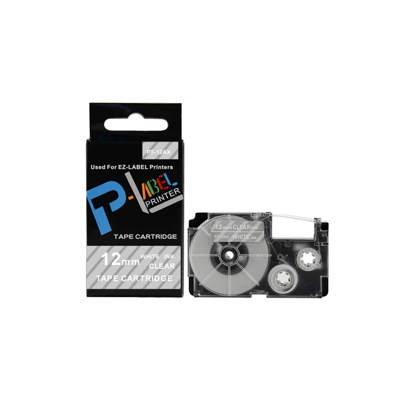 

1 PCS Label Tape Cartridge for casio EZ label Printer 12mm Compatible White on Clear 12mm XR-12AX KL-120 KL-430 KL-60