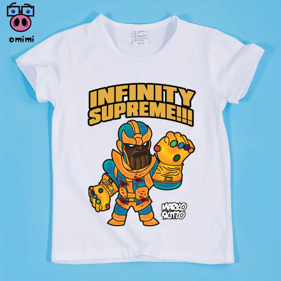 

2018 Boy and Girl Movie Superhero Thanos Print T-shirts Children Sumperhero White Soft Tee Shirt Baby Manga Clothing Kid Top