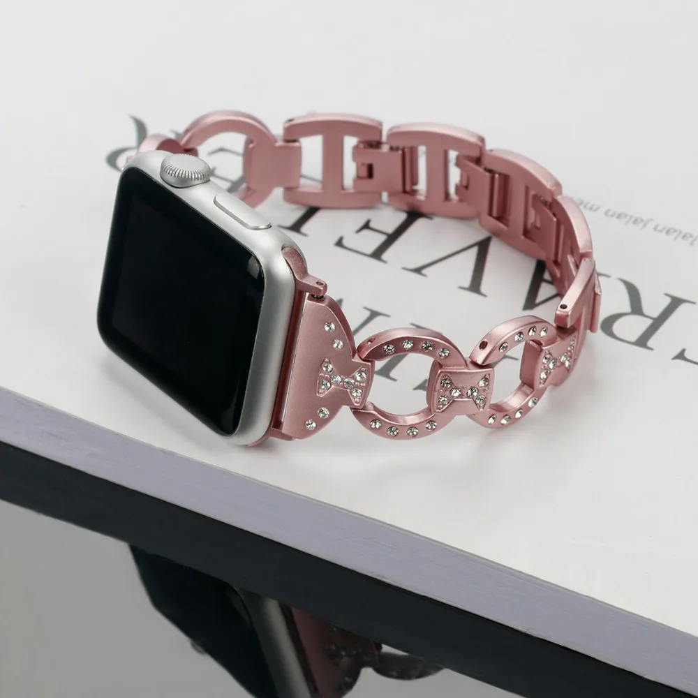 Bling из натуральной кожи часы ремешок для Apple Watch iWatch 4/3/2/1 бриллиант Стразы Нержавеющая сталь металлический браслет ремешок для наручных часов Iwatch, ремешок 82003