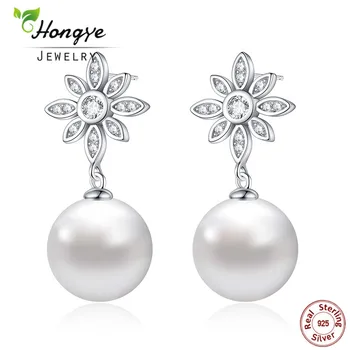 

Hongye 100% 925 Sterling Silver Bohemia Flower White Nature Freshwater Pearl Drop Earrings for Women Fashion Charm Jewelry Gift