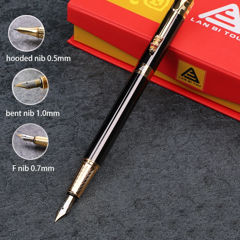 

Dragon Clip Fountain Pen Gift Box Set Hooded Nib 0.5mm F Nib 0.7mm Ink Pens Bent Nib 1.0mm Calligraphy Pen for Choose