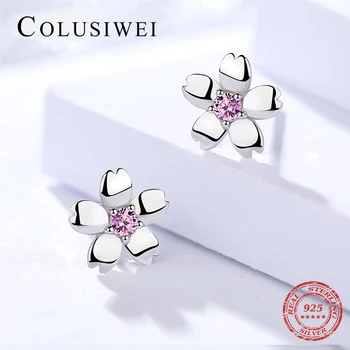 

Colusiwei Trendy Sakura Stud Earrings For Women 925 Sterling Silver Fashion Cute Charm Flower Stud Ear Silver Fine Jewelry