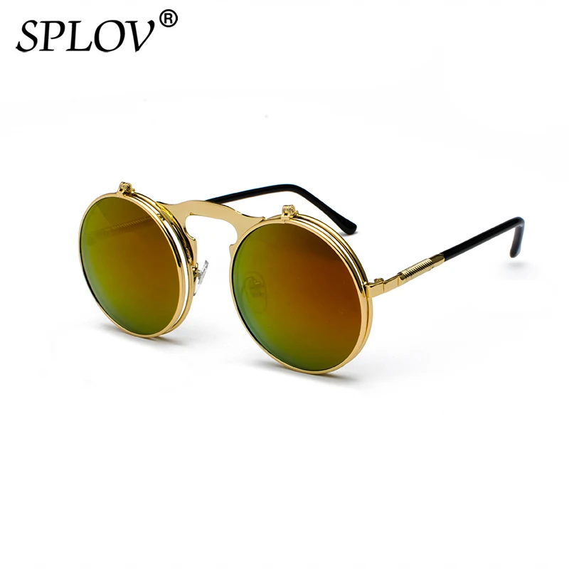 SPLOV Vintage Steampunk Flip Sunglasses Retro Round Metal Frame Sun for Men Women Brand Designer Circle Glasses Oculos_voghion.com