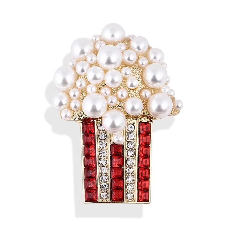 

New Korean Pins Rhinestones Brooch Cute Popcorn Pearl Men & Women Brooches Crystal Brooches For Women Dress Accessories HY4879