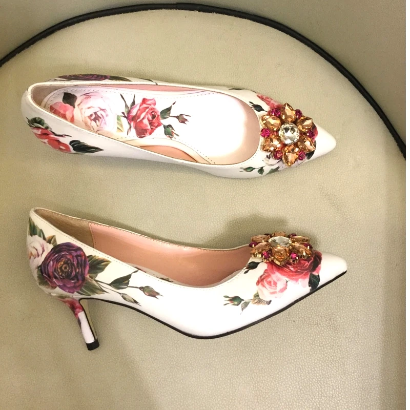 Women Flower Pumps Sexy Flower Crystal Sparkles At Toe Slip On Thin