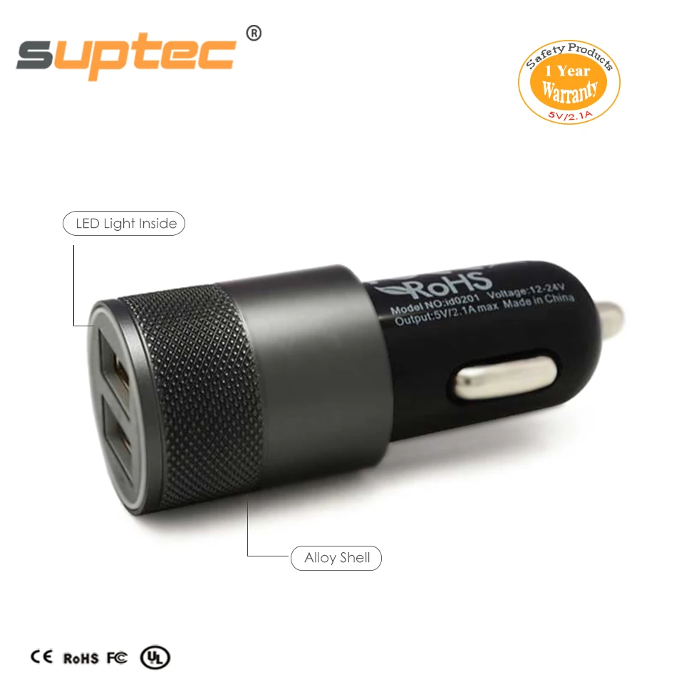 

SUPTEC Universal Car Charger Metal Dual USB Adapter Fast Charging for iPhone 8 7 6 Samsung Xiaomi Cigarette Lighter Car-Charger